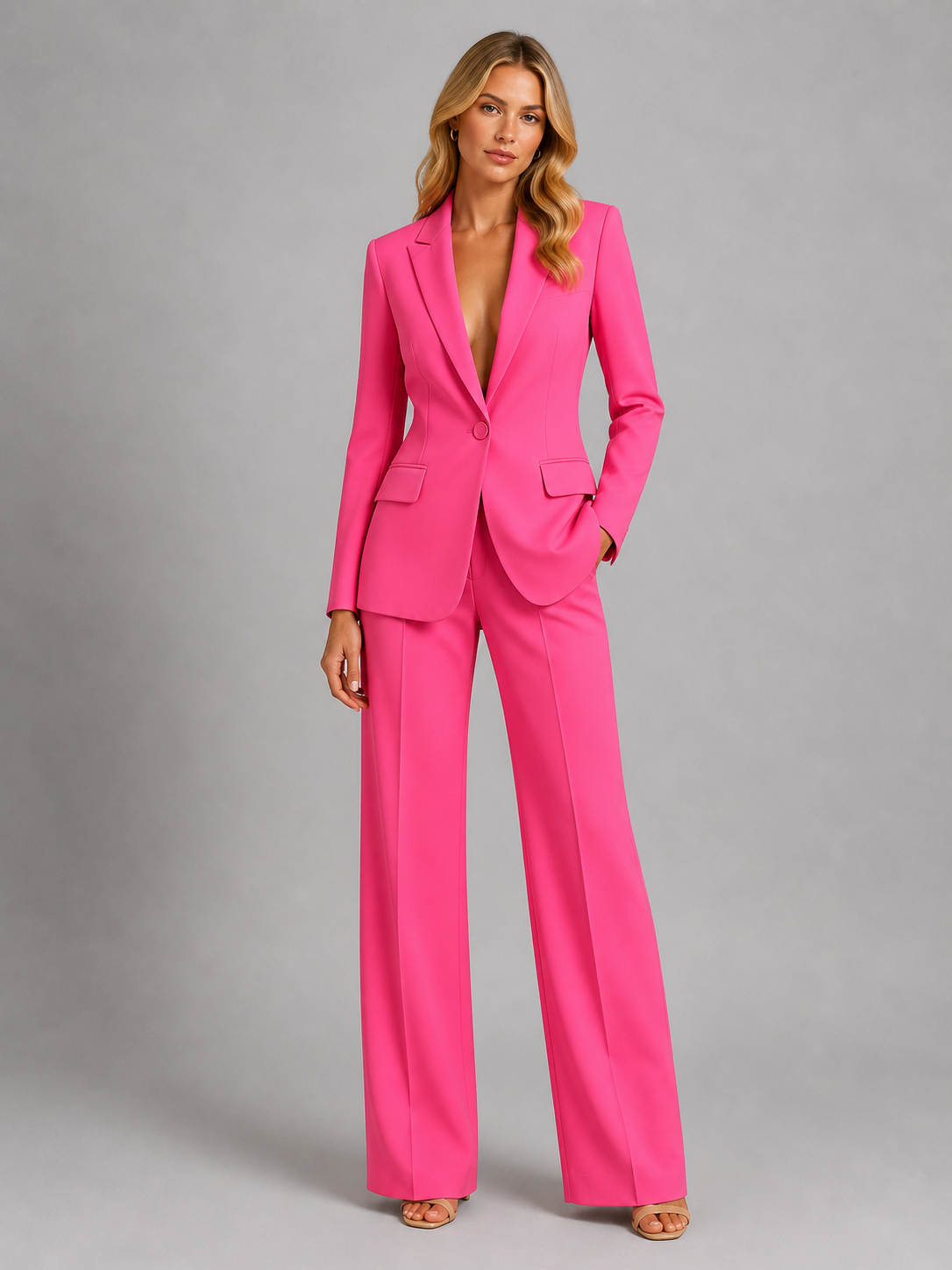Women's tailored blazer and wide-leg trouser suit set