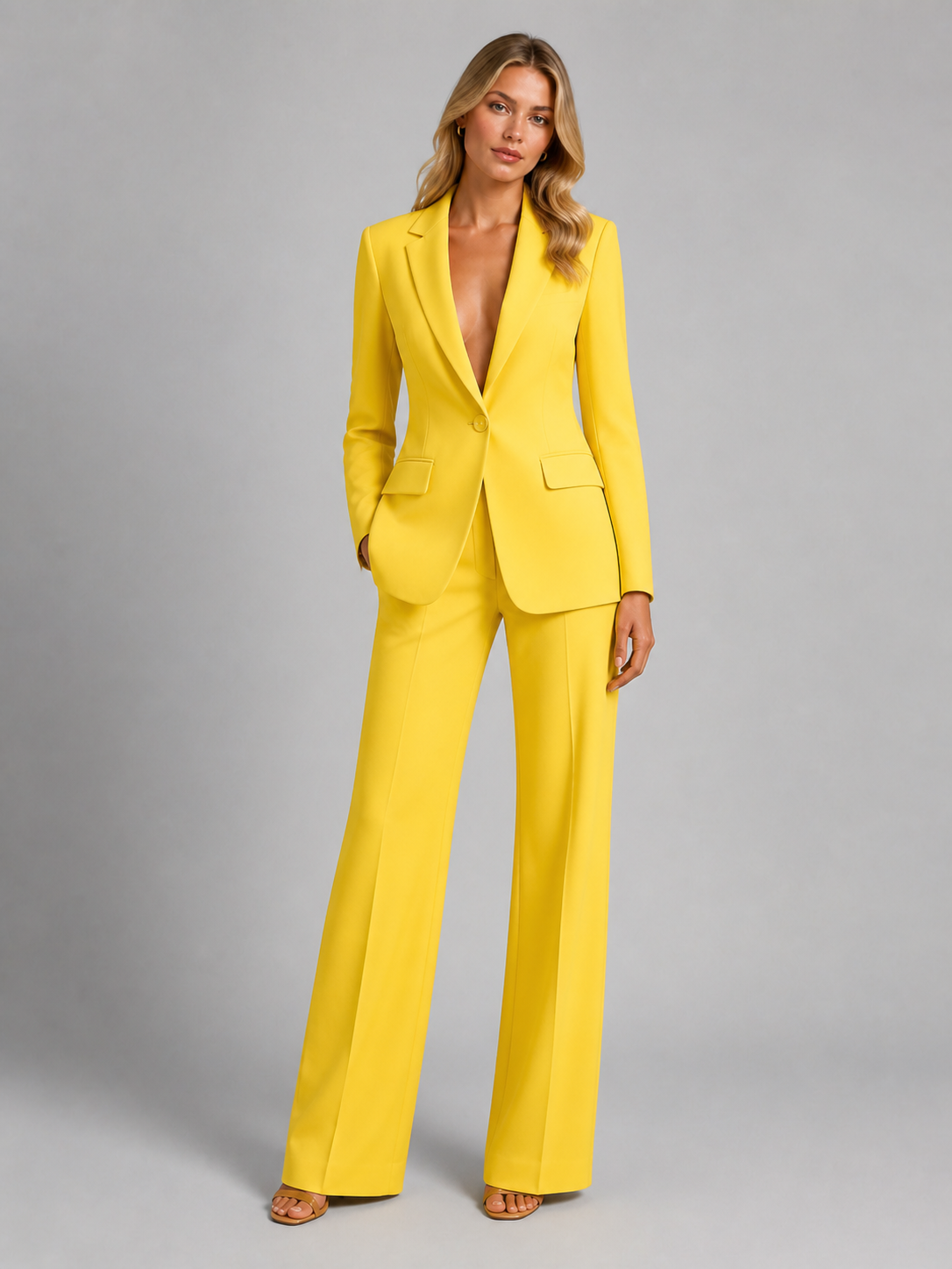 Women's tailored blazer and wide-leg trouser suit set