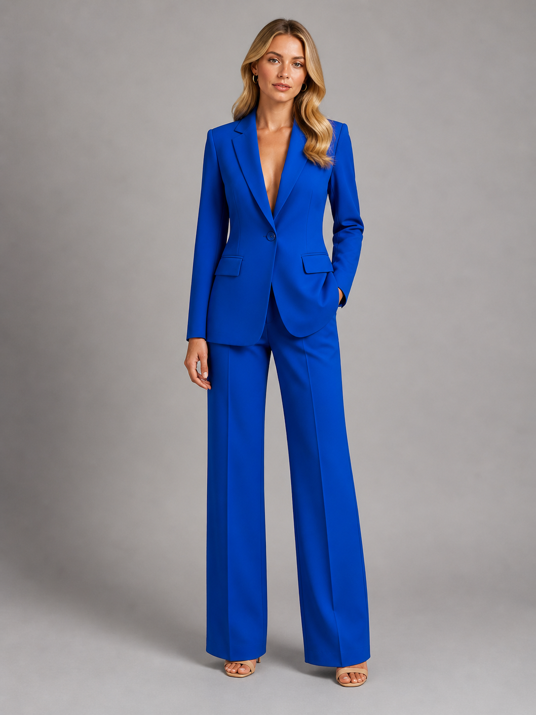 Women's tailored blazer and wide-leg trouser suit set