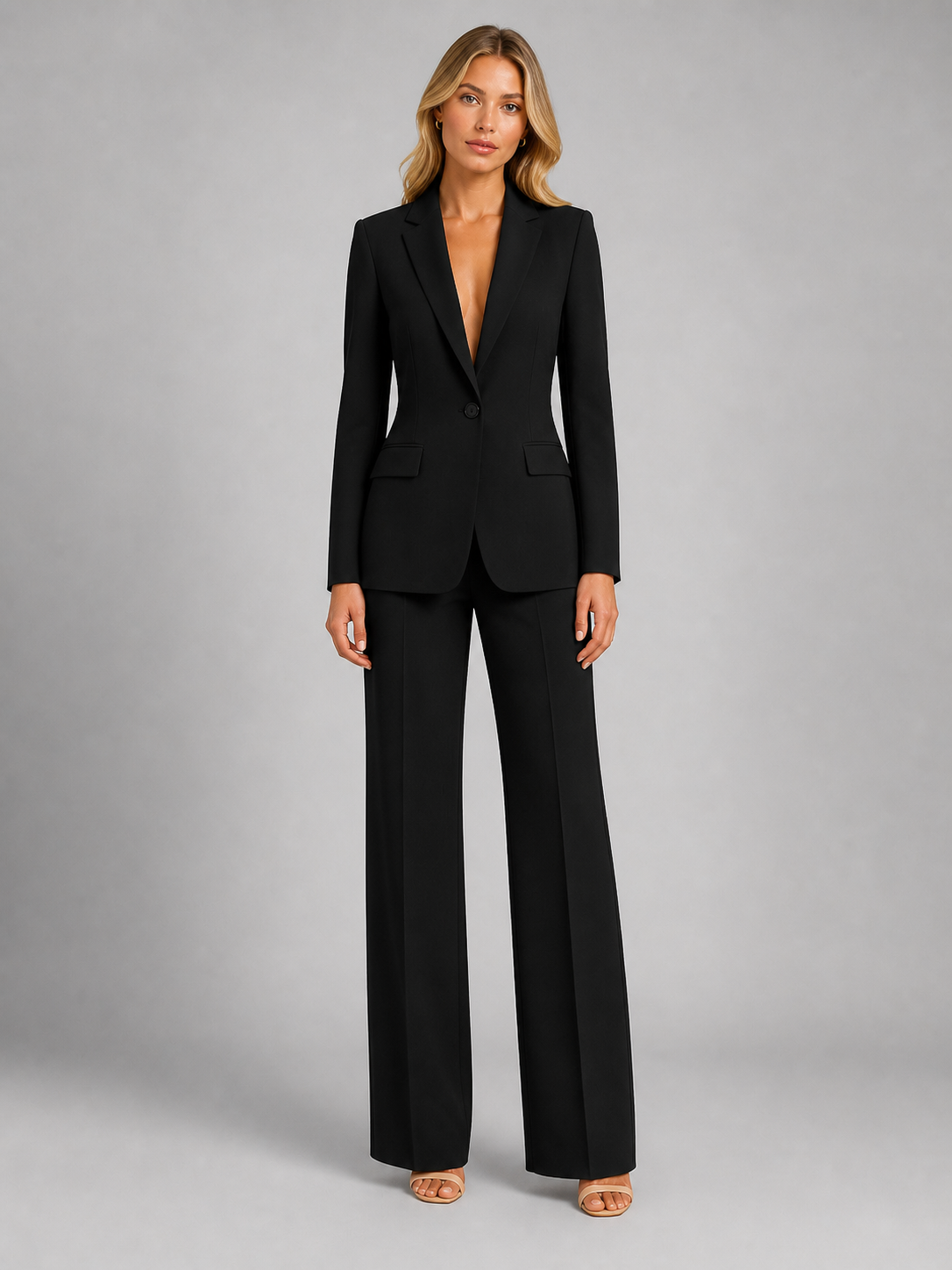 Women's tailored blazer and wide-leg trouser suit set