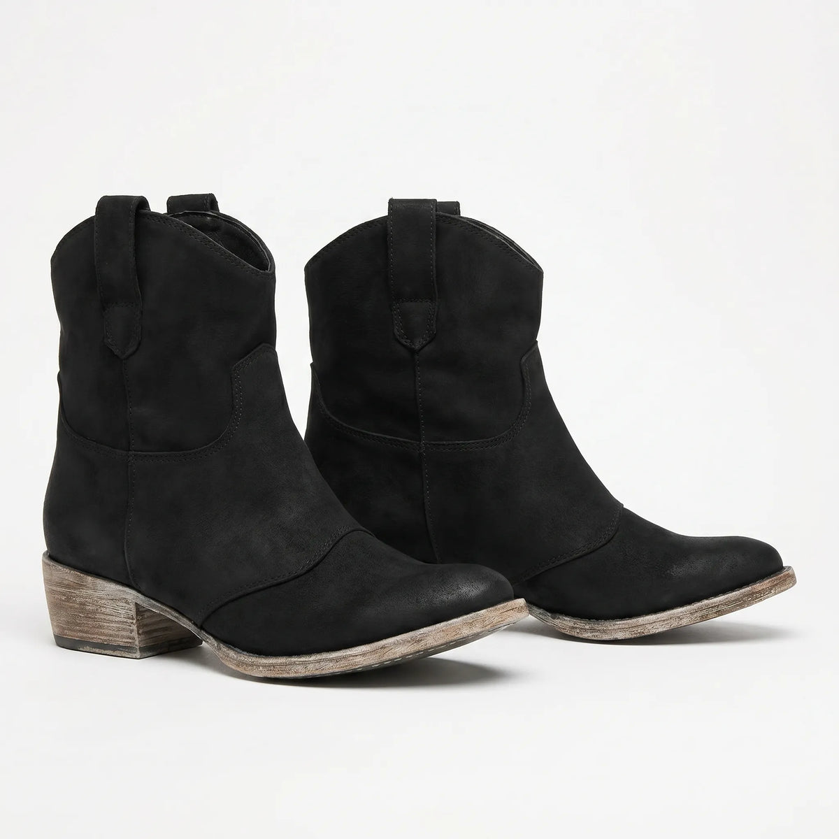 Women's western ankle boots with pull tabs, pointed toes and low block heels