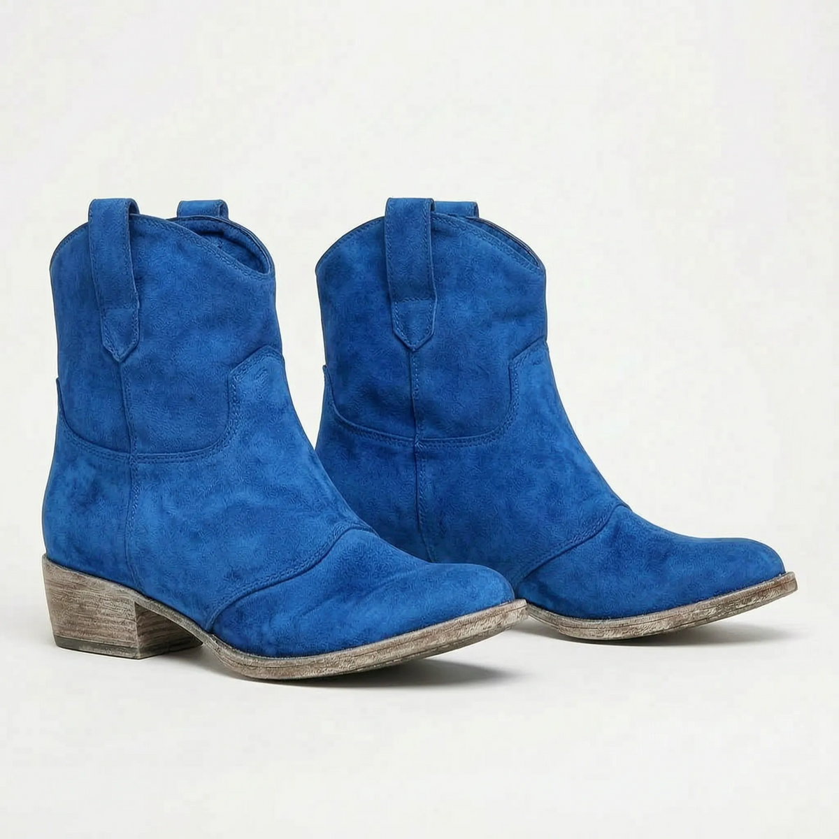 Women's western ankle boots with pull tabs, pointed toes and low block heels