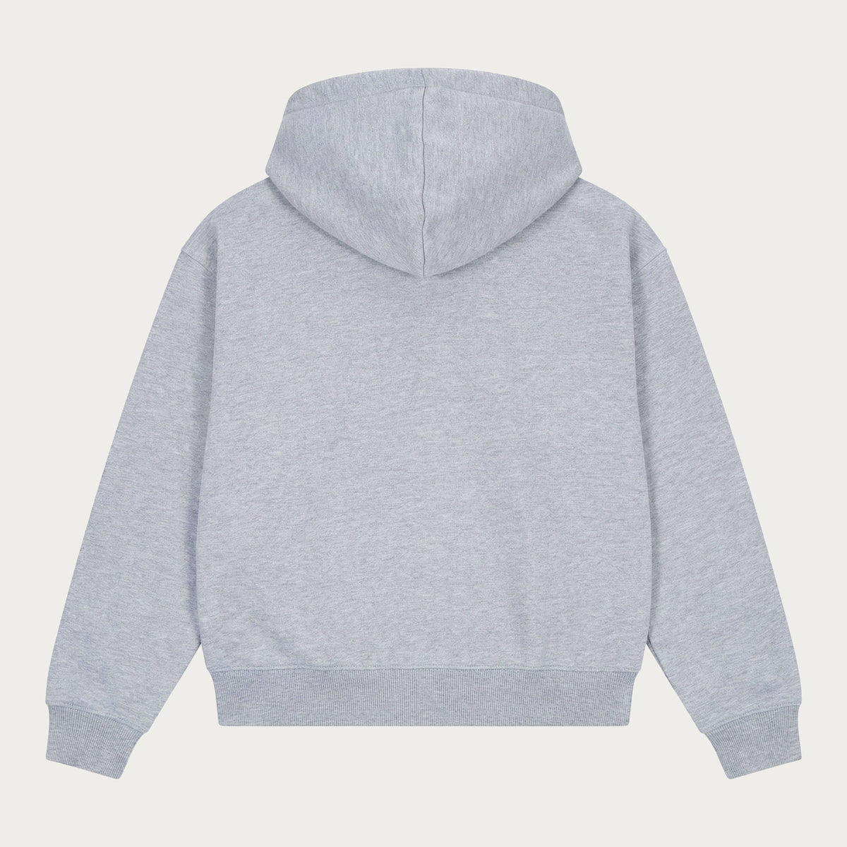 Grey plain zip hoodie with hood, long sleeves and front pockets