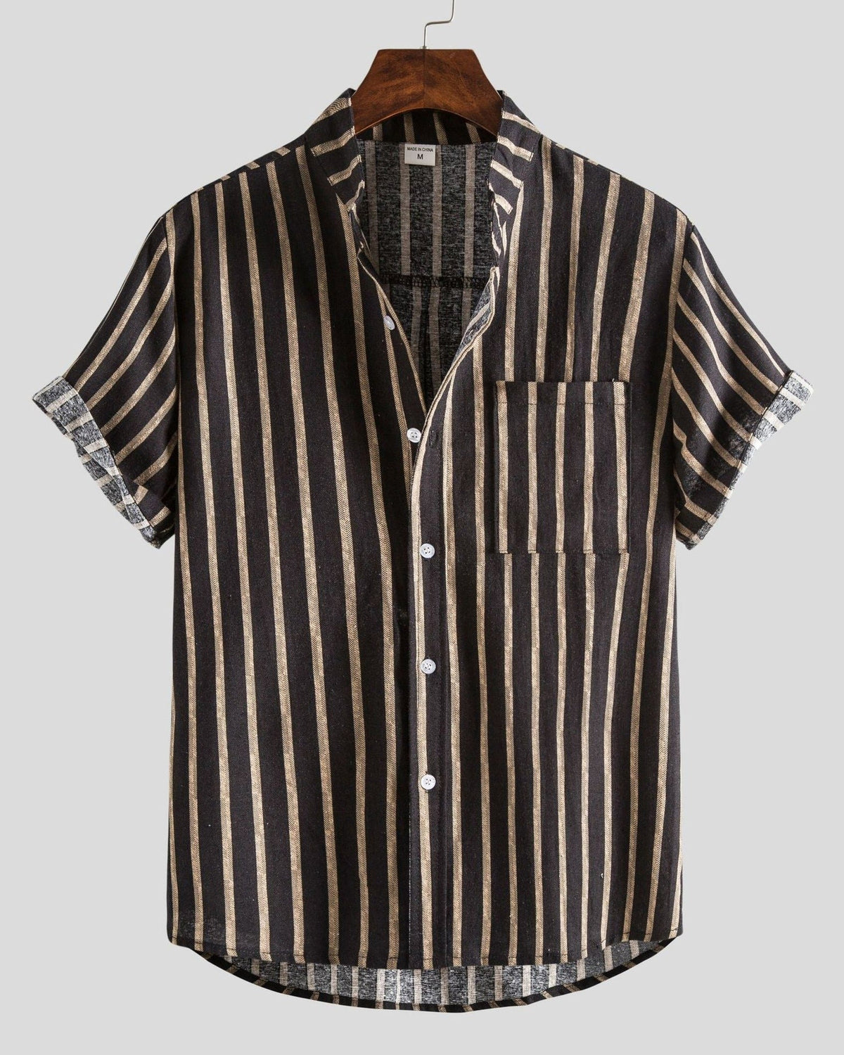 Men's short sleeve button shirt with geometric and leaf patterns