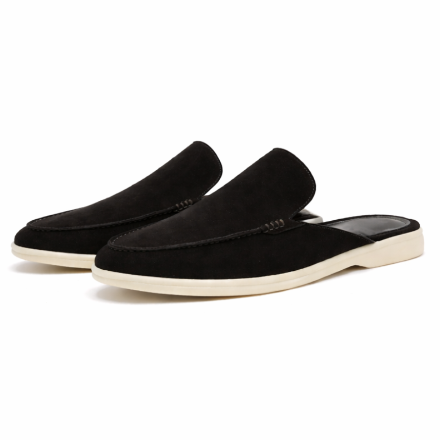 Open-back slip-on loafers with rounded toes and low-profile soles