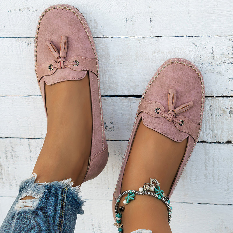 Women's moc toe loafers with lace detail and flat heels