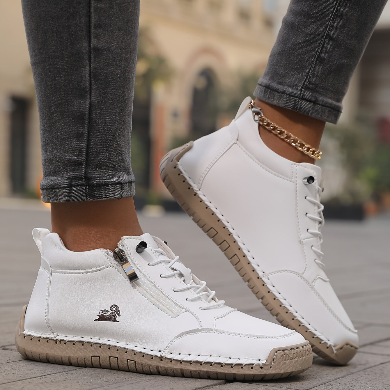 Women's Ankle Boot Lace-Up Side Zip - Khaki