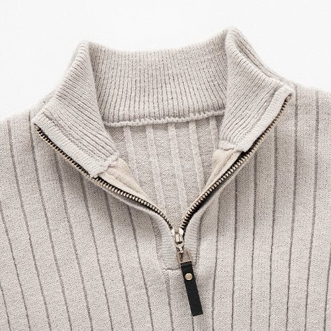 Men's ribbed quarter-zip jumper with mock neck and long sleeves