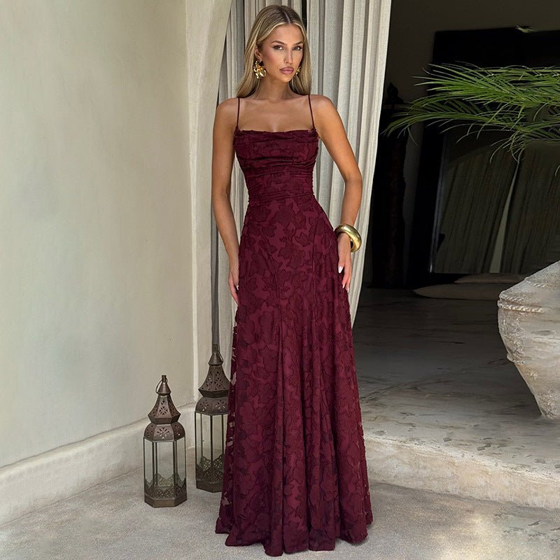Women’s Floral Lace Maxi Dress | Cross-Back Evening Gown