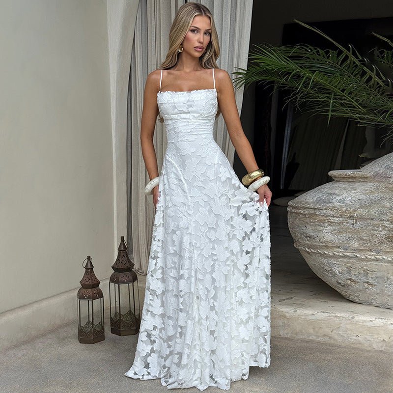 Women’s Floral Lace Maxi Dress | Cross-Back Evening Gown