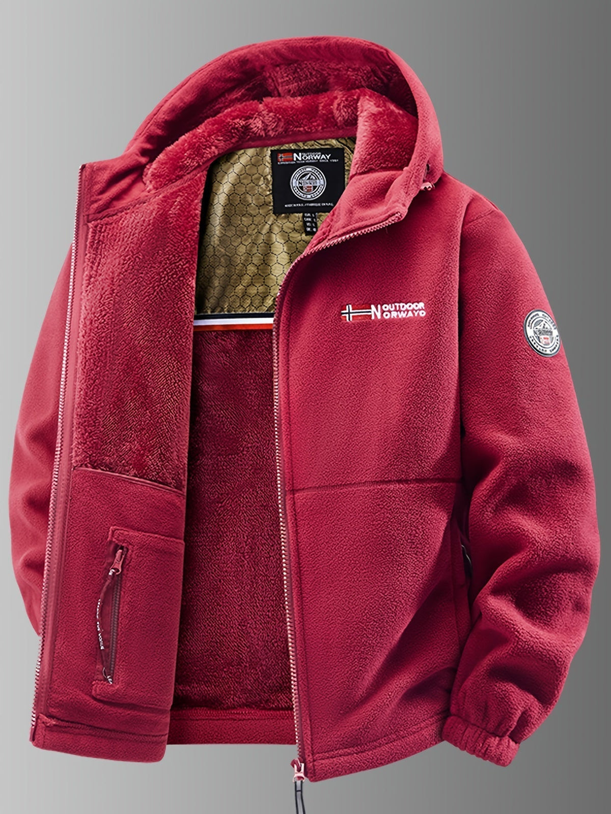 Men's hooded fleece jacket with full zip and zipped pockets