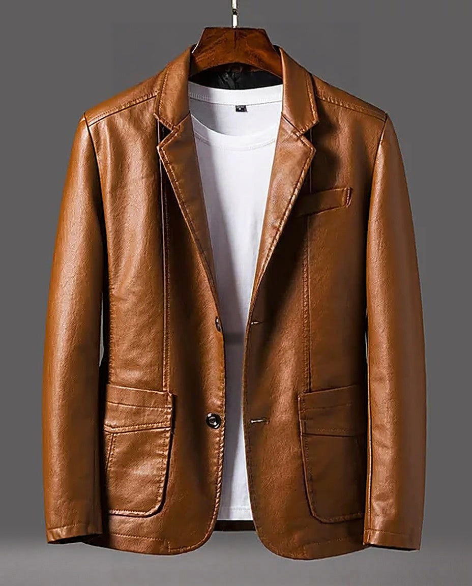Men's textured blazer with notch lapels, long sleeves, button front and patch pockets