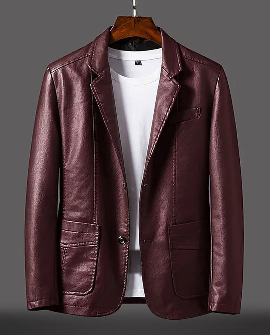 Men's textured blazer with notch lapels, long sleeves, button front and patch pockets