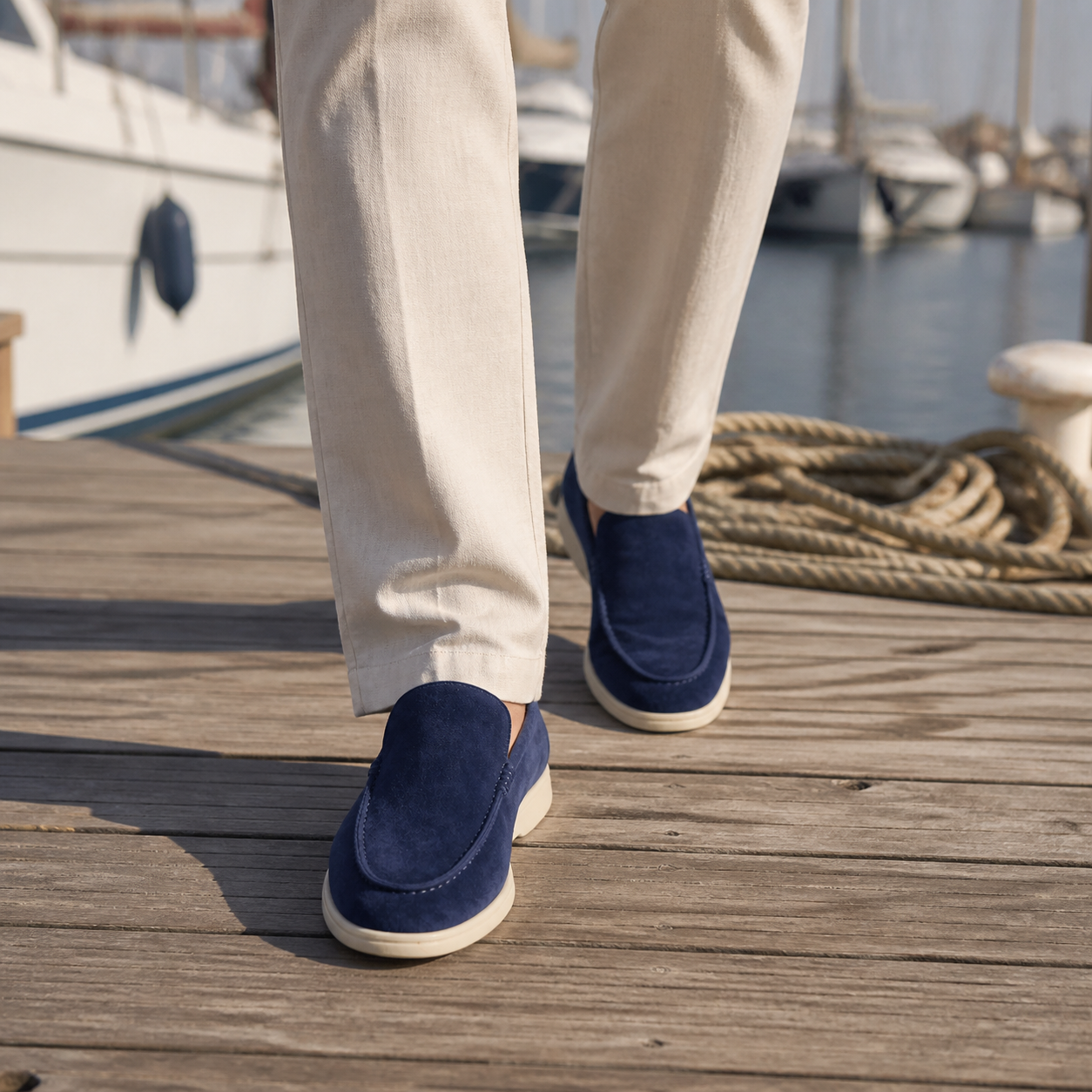 Men's round-toe slip-on loafers with stitched vamp and flat soles
