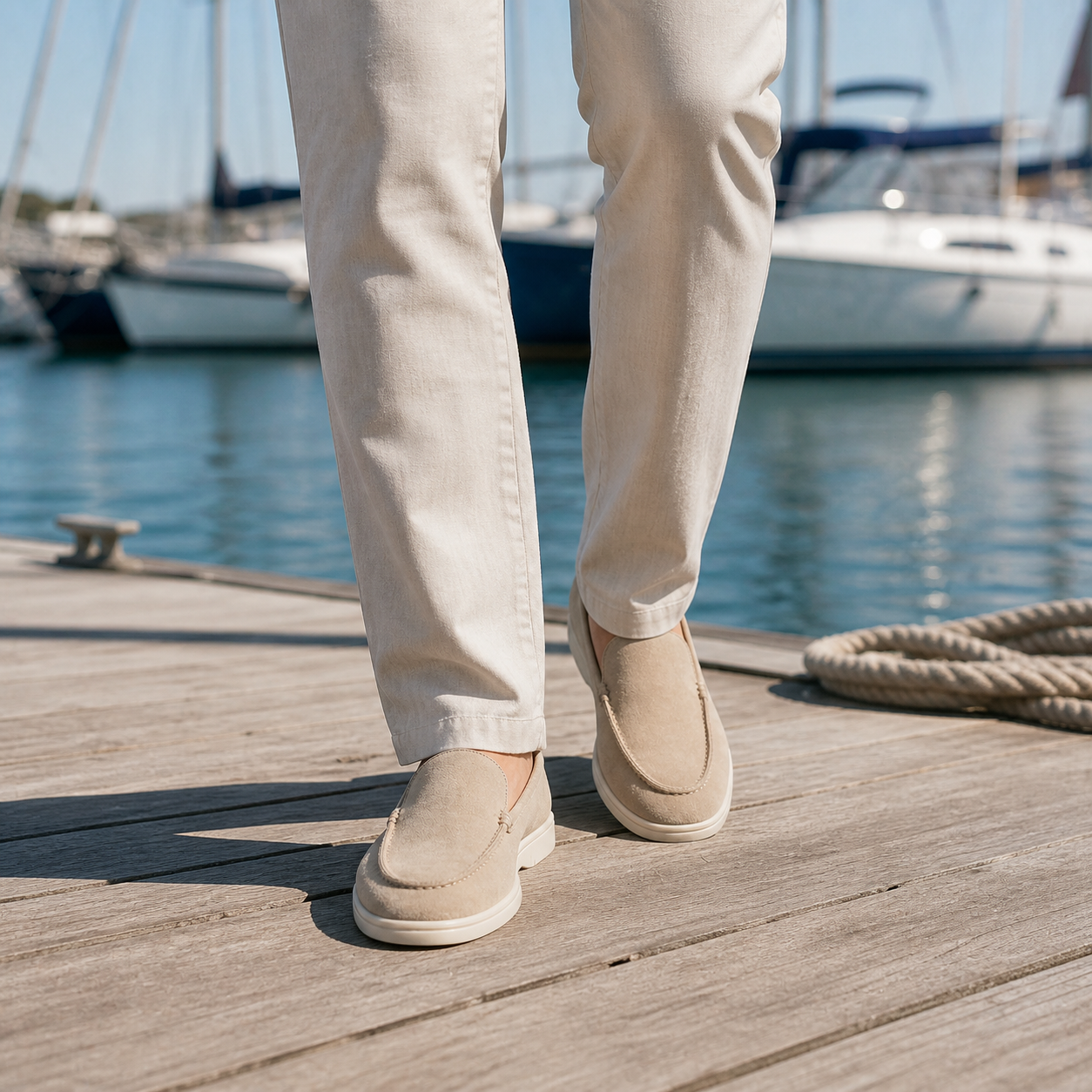 Men's round-toe slip-on loafers with stitched vamp and flat soles