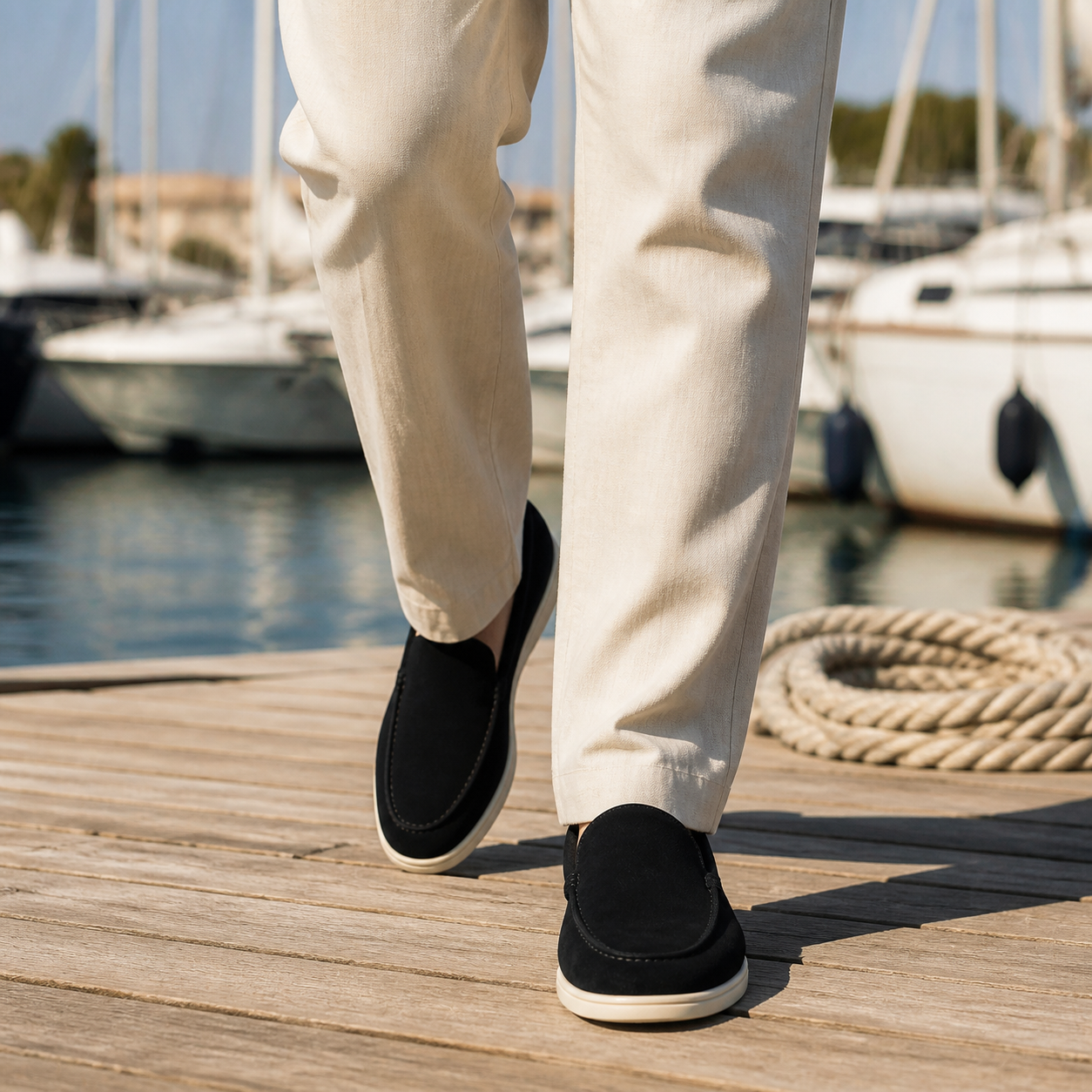 Men's round-toe slip-on loafers with stitched vamp and flat soles