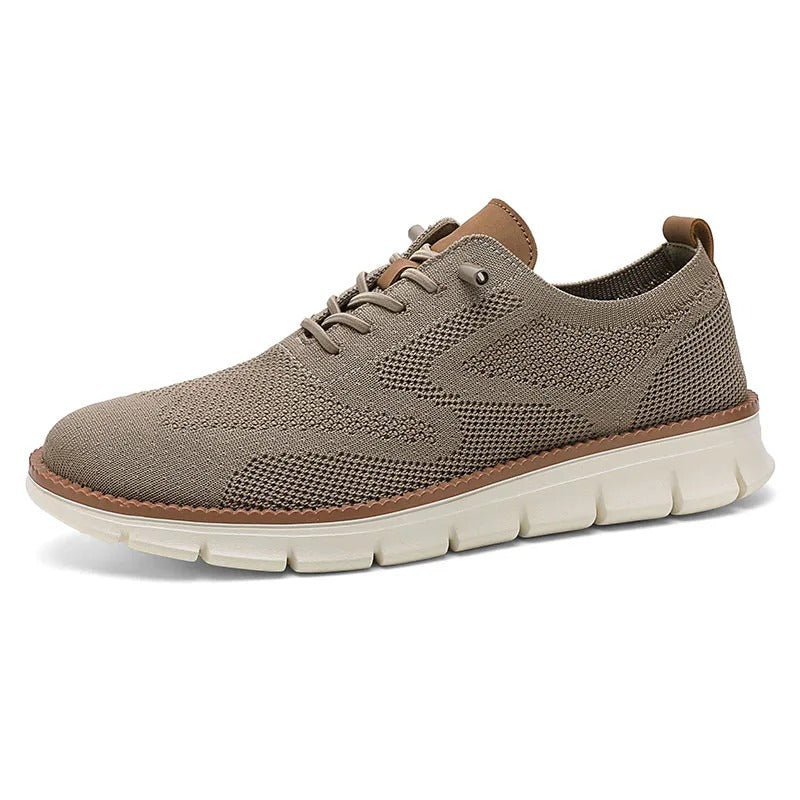 Men's Knit Trainers Lace-Up Contrast Sole - Beige