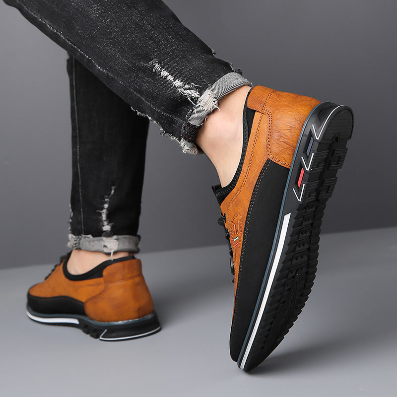 Men's panelled lace-up trainers with round toe and layered flat sole