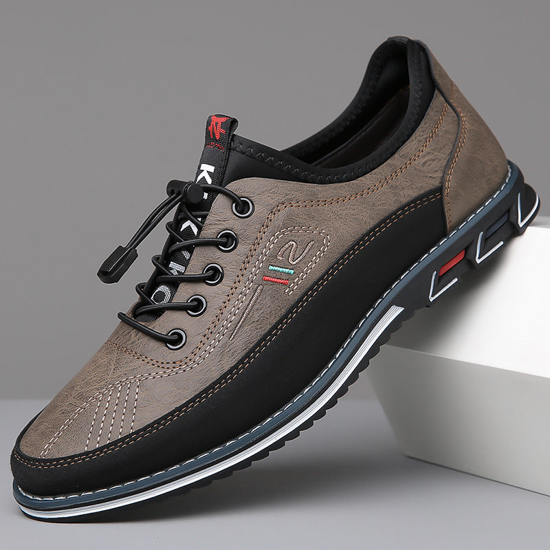 Men's panelled lace-up trainers with round toe and layered flat sole