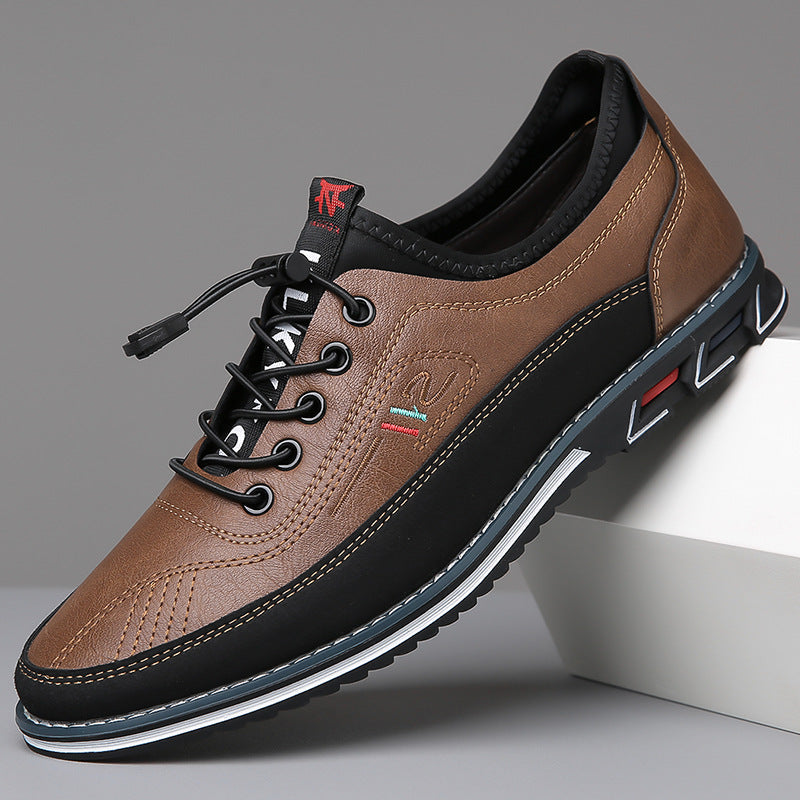 Men's panelled lace-up trainers with round toe and layered flat sole