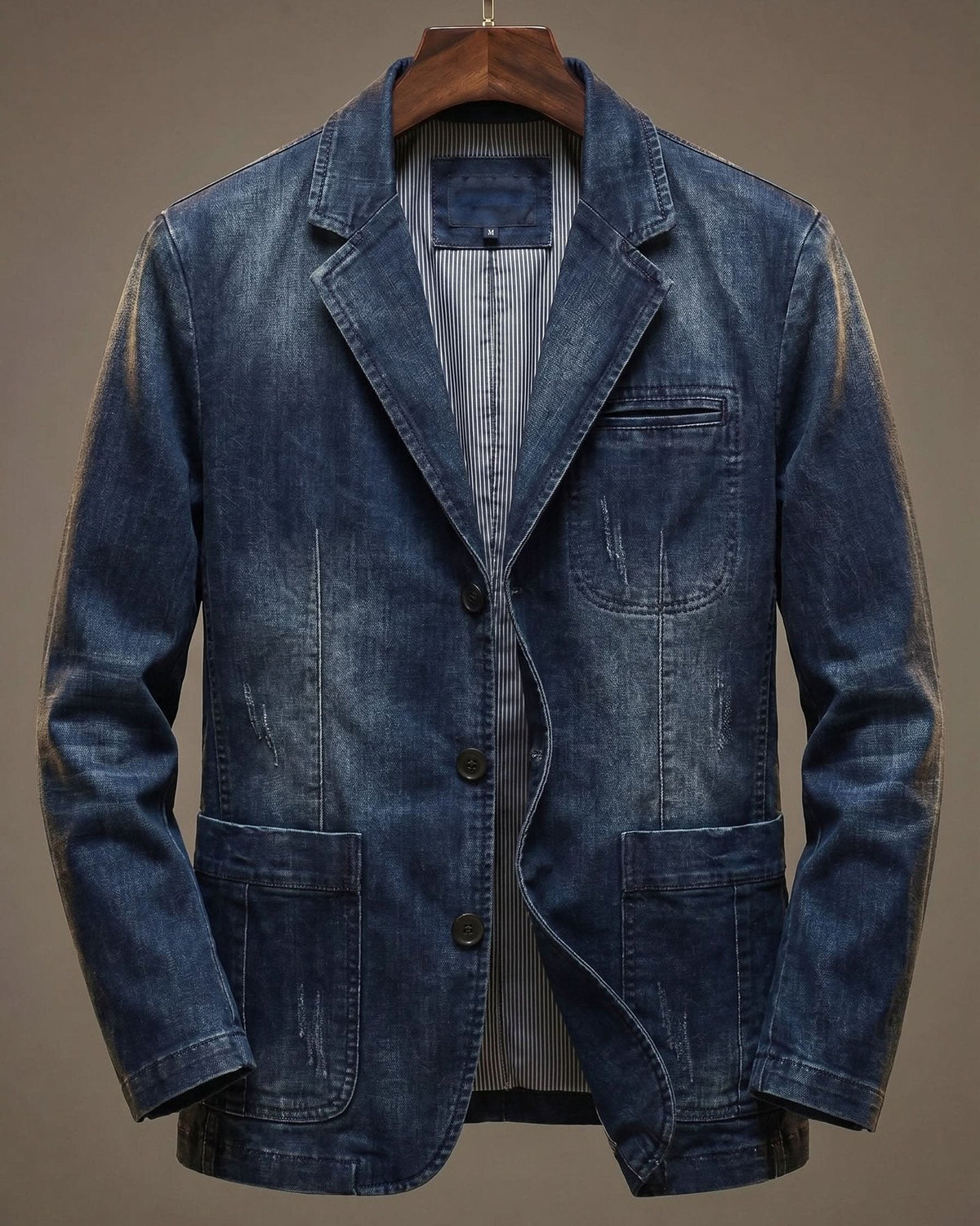 Men's washed blazer with notched lapels, button fastening and patch pockets