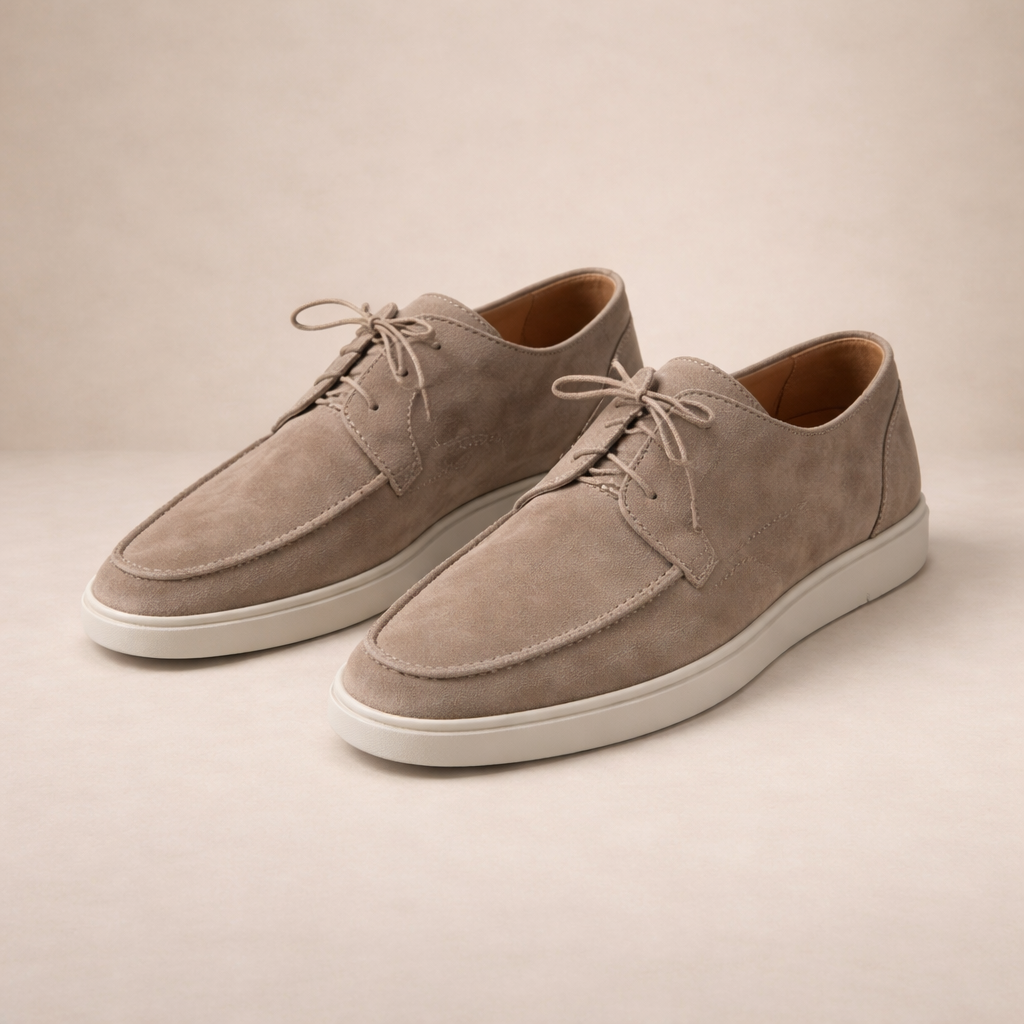 Men's lace-up loafers with moc toe stitching and flat soles