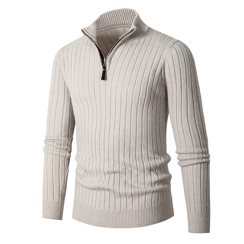 Men's ribbed quarter-zip jumper with mock neck and long sleeves