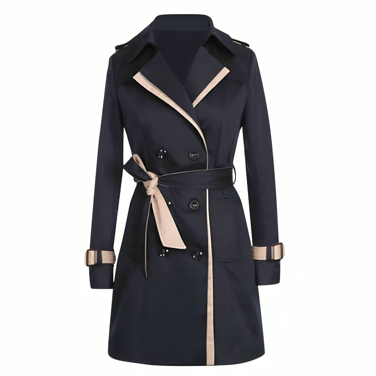Women's belted double-breasted trench coat with contrast trim