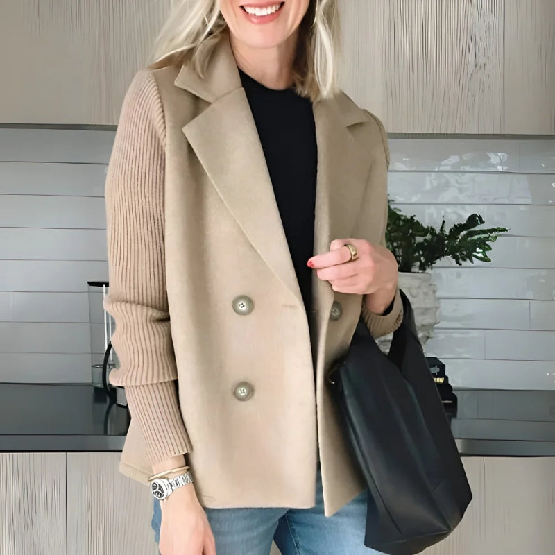 Women's double-breasted sweater blazer with ribbed sleeves