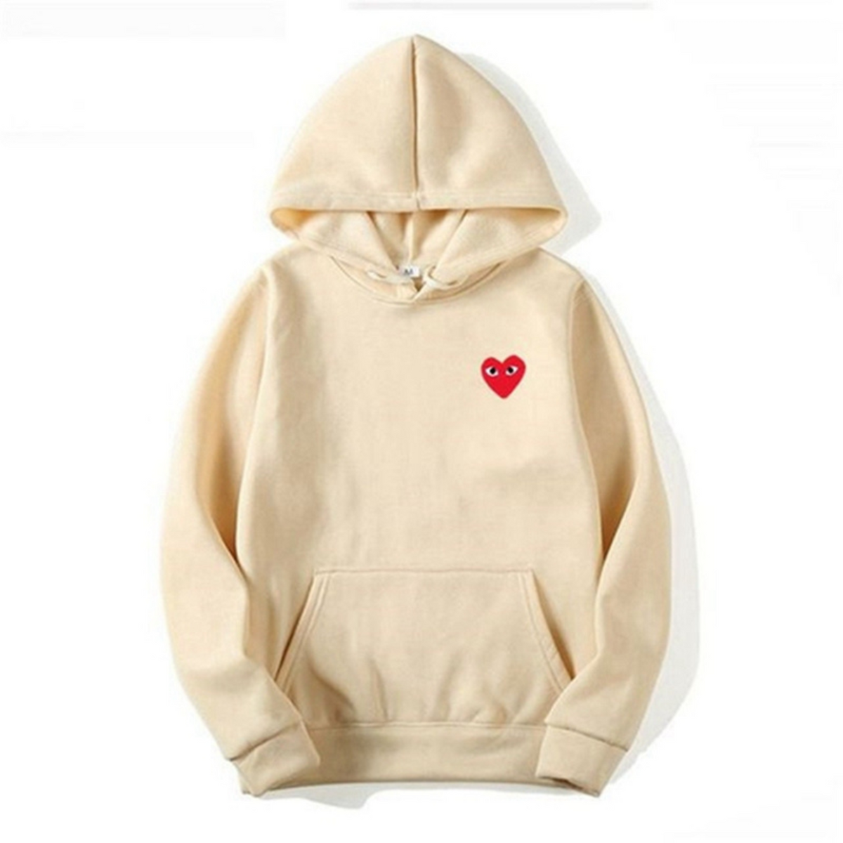 Women's hooded sweatshirt with small heart chest graphic and front kangaroo pocket