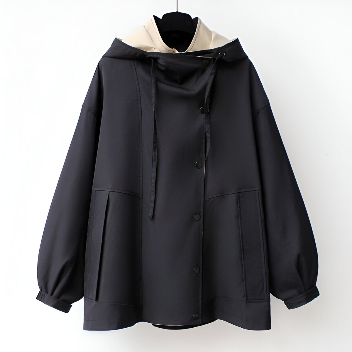 Colour-block windbreaker jacket with hooded collar, long sleeves and front pockets