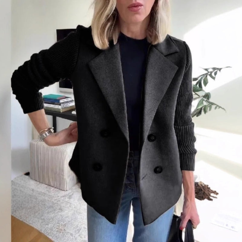 Women's double-breasted sweater blazer with ribbed sleeves