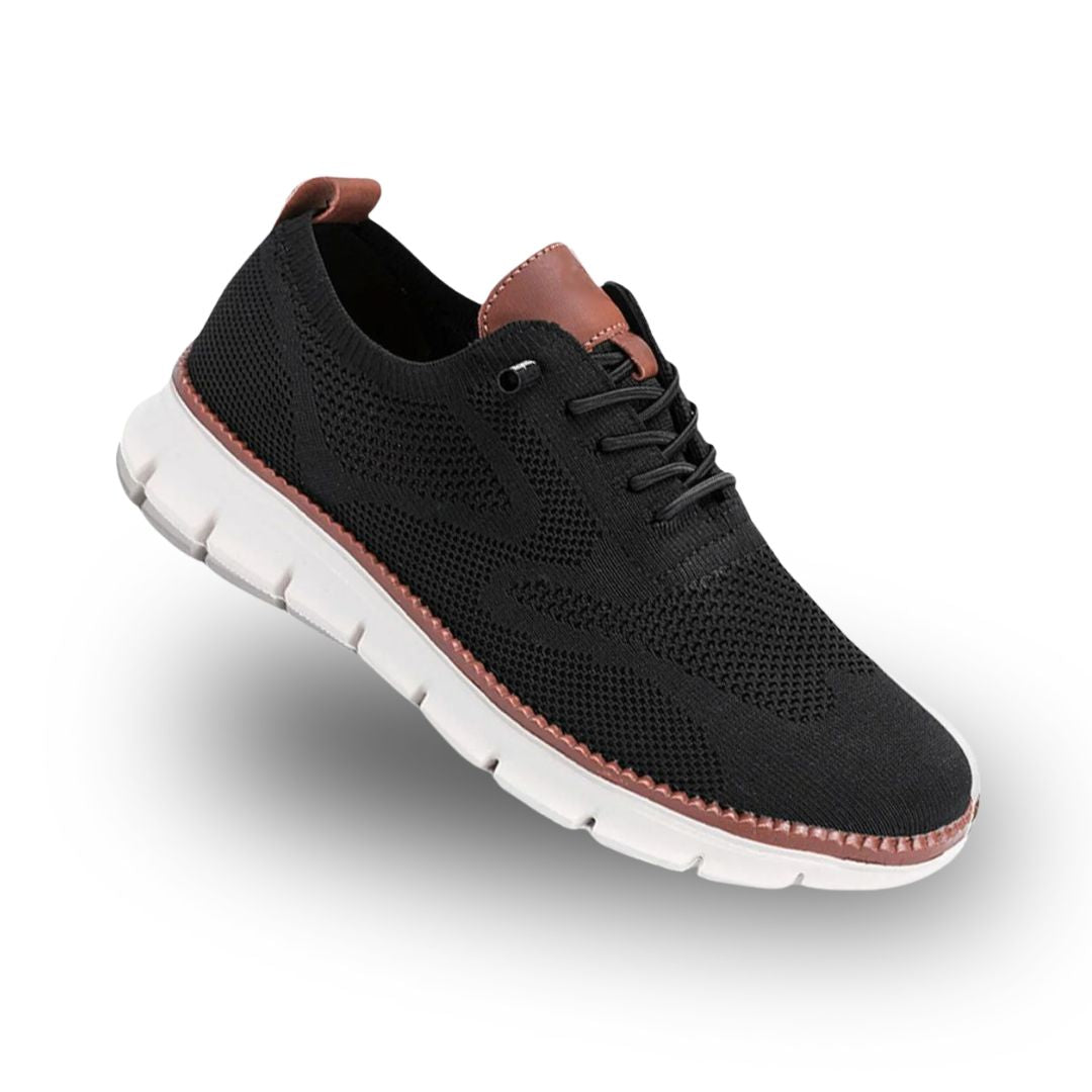 Men's Knit Trainer Lace-Up Leather-Trim Sole - Black