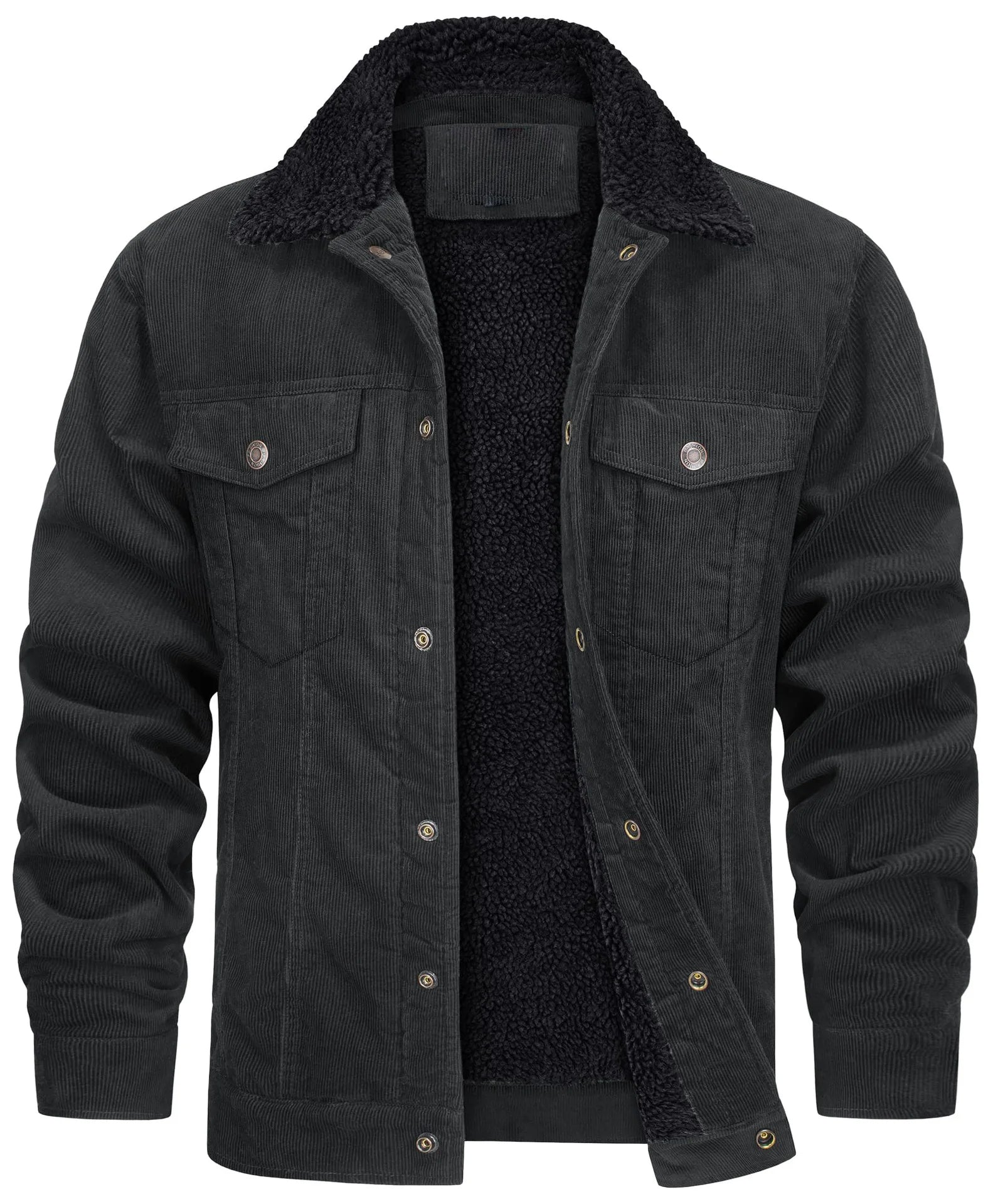 Men's Corduroy Jacket Sherpa-Lined Spread Collar - Black
