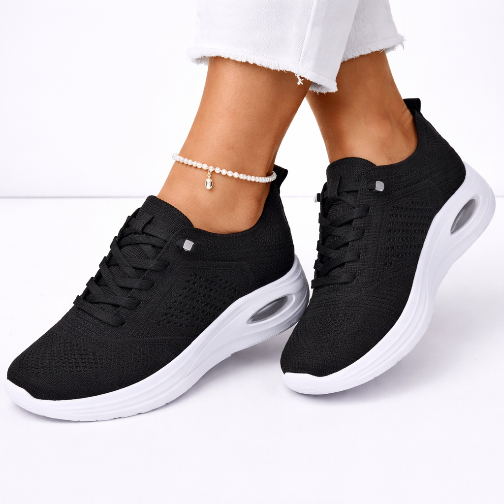 Women's Sneakers Knit Air-Cushion Lace-Up - Black
