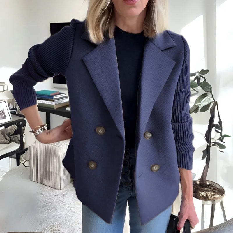 Women's double-breasted sweater blazer with ribbed sleeves