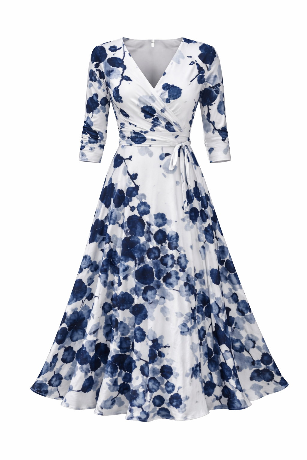 Women’s Floral Wrap Midi Dress | Blue Porcelain