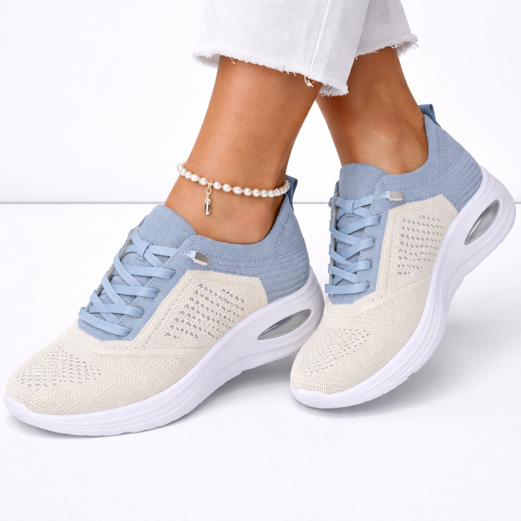 Women's Knit Trainers Air-Cushion Sole Lace-Up - Blue