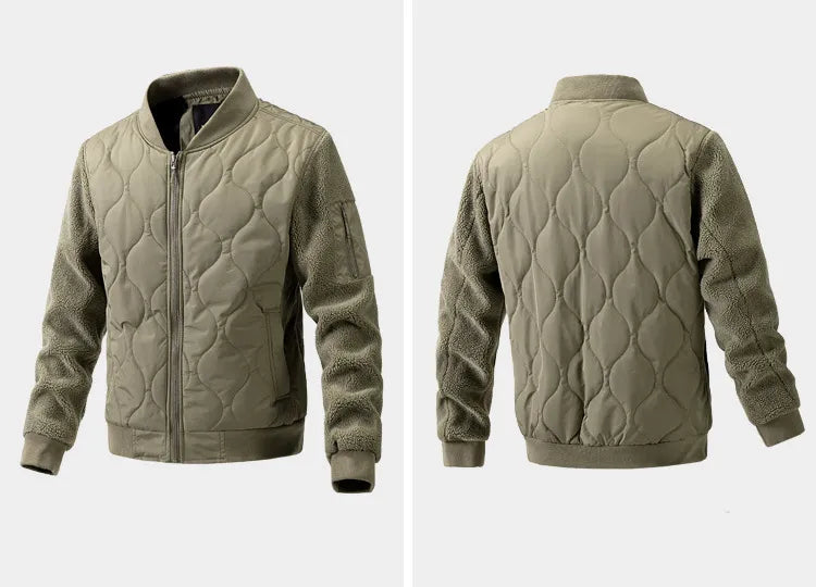 Men's Quilted Jacket Fleece Sleeve Stand Collar