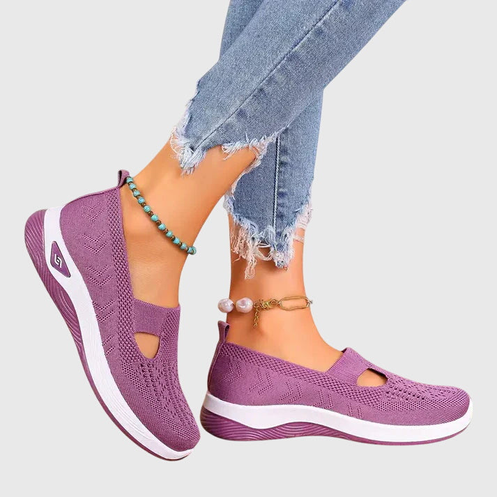 Women's Slip-On Trainers Knitted Cut-Out Flatform - Light Pink