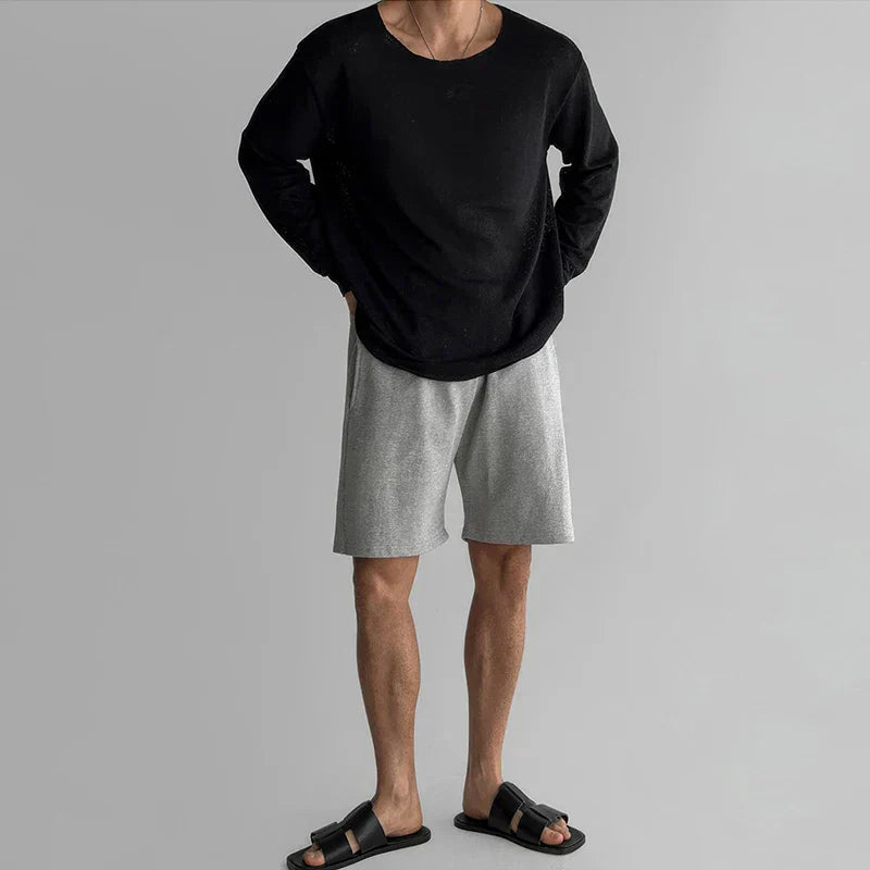 Men's Knit Jumper Open-Knit Long Sleeve Crew Neck - White