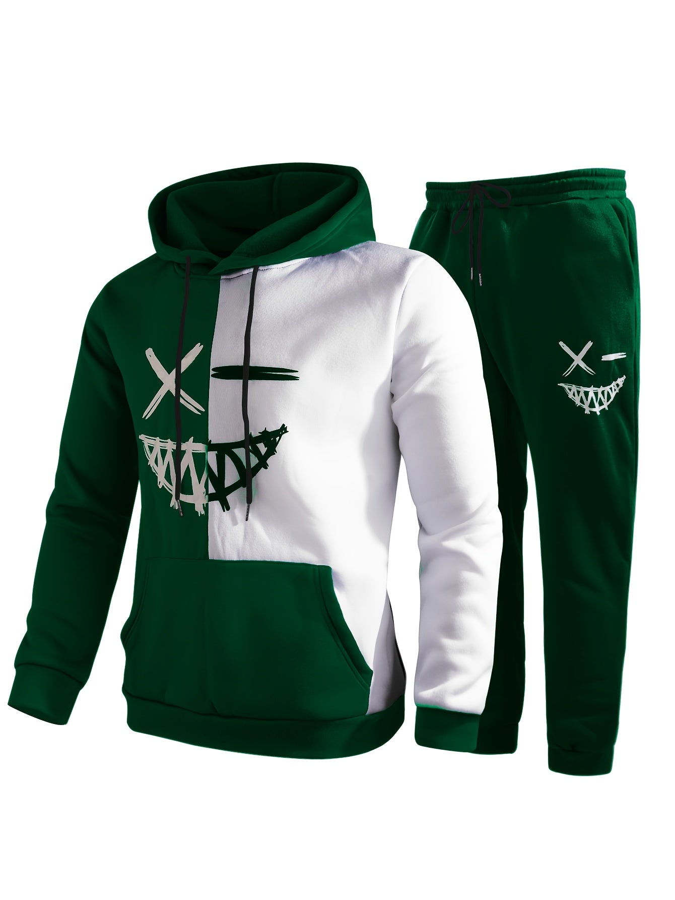 Men's Tracksuit Hoodie Two-Piece Drawstring Joggers - Black