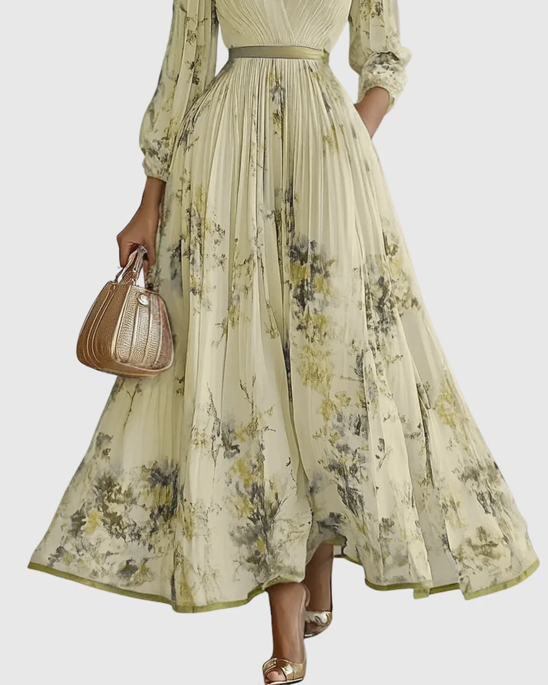 Women’s Floral A-Line Midi Dress | Pleated V-Neck