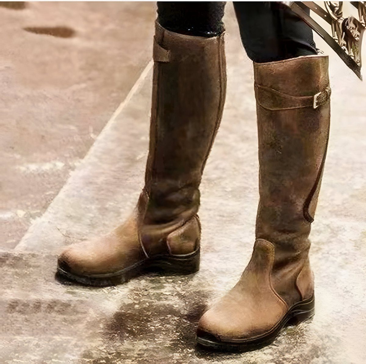 Women's knee-high riding boots with buckle strap and flat sole