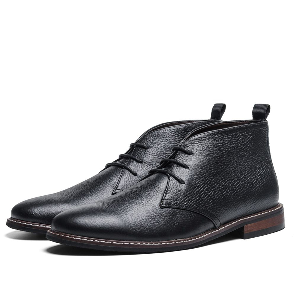 Men's Chukka Boot Leather-Look Lace-Up Rubber Sole - Black
