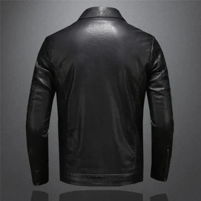 Men's black jacket with pointed collar, zip front and flap chest pockets