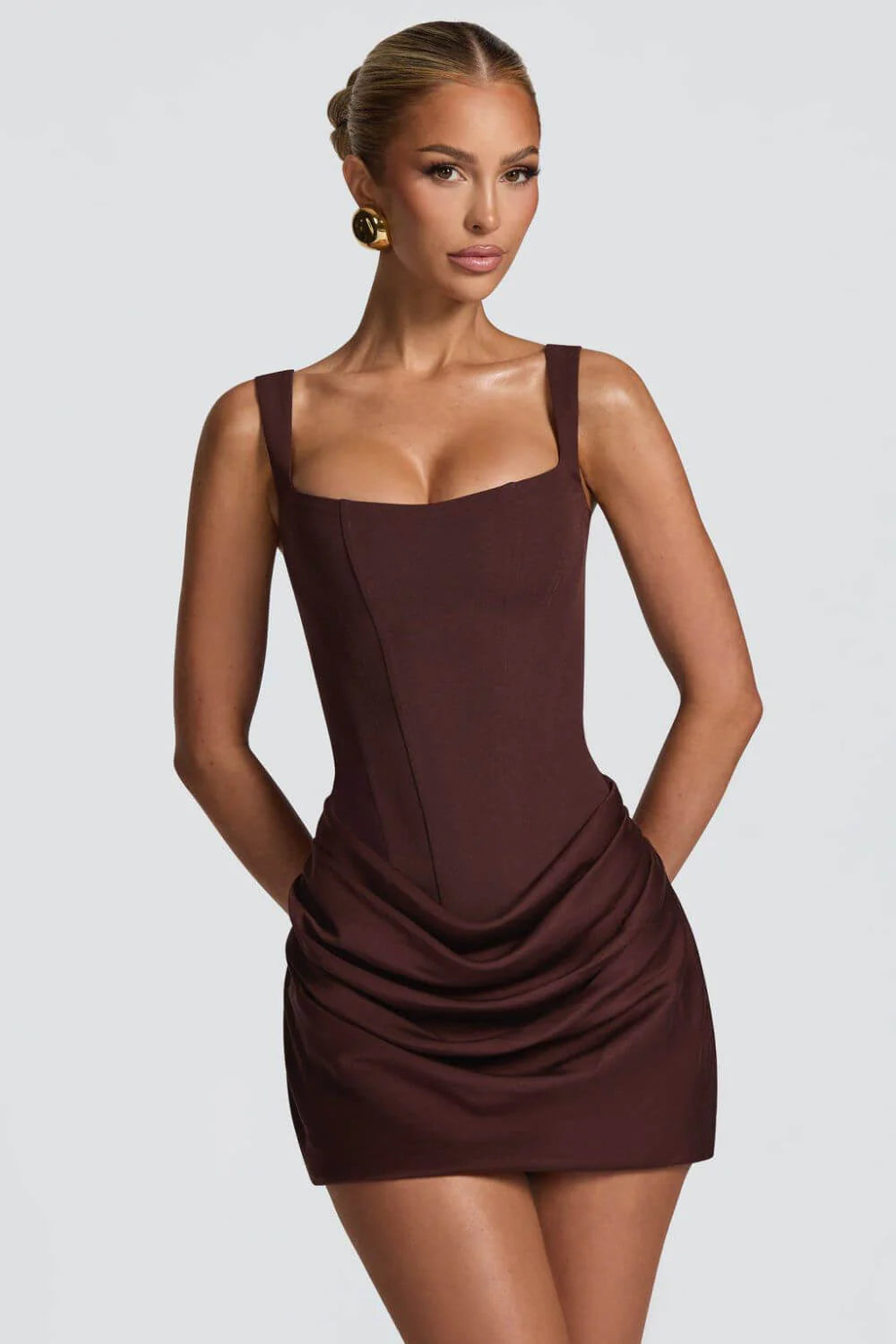 Women’s Asymmetric Draped Corset Mini Dress