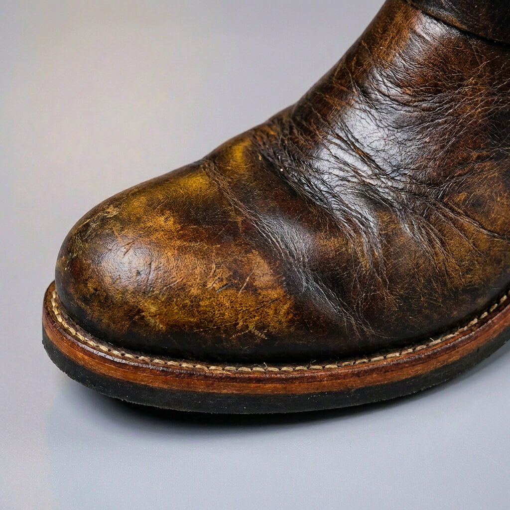 Men's tall boots with rounded toes, low heels and buckle straps