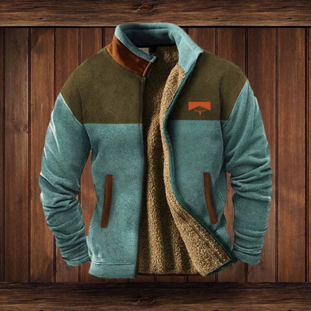Men's Fleece Jacket Aztec-Sleeve Sherpa-Lined - Blue