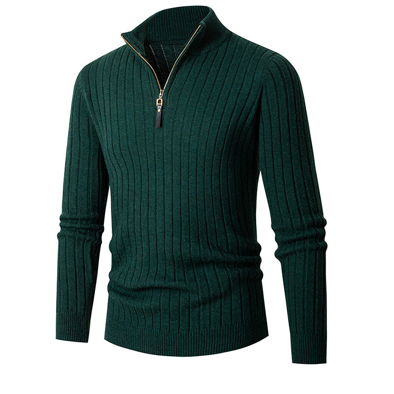 Men's ribbed quarter-zip jumper with mock neck and long sleeves